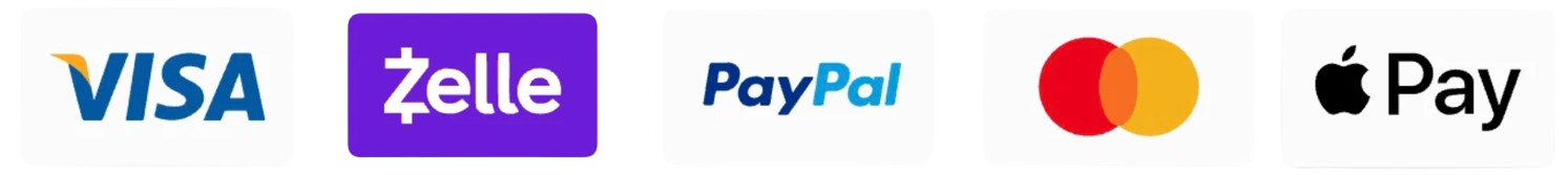 Visa, Zelle, PayPal, Mastercard, Apple Pay